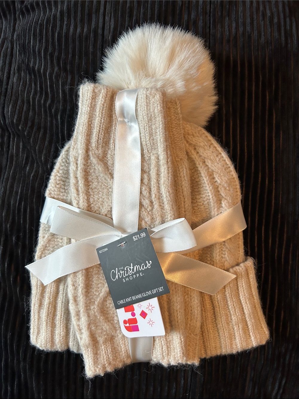 The Christmas Shoppe Tan Cable Knit Beanie Glove Gift Set